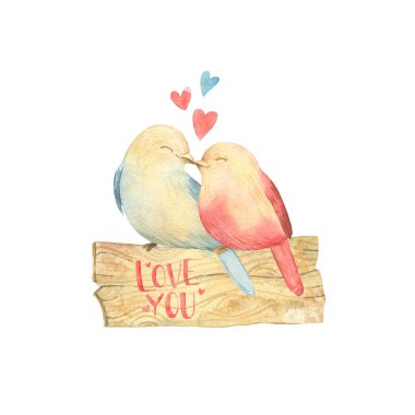 Şirin suluboya romantik illüstrasyon. Sevgililer günü, düğün günü, karalama defteri, davetiye tasarım öğeleri kümesi. Yaşam mercan