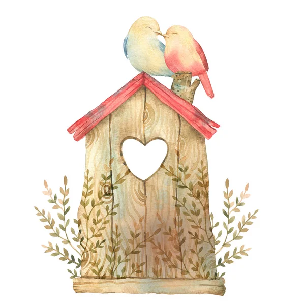 Akwarela Ilustracja Ptakami Miłości Dobre Dla Karty Miłość Walentynki Dzień — Zdjęcie stockowe