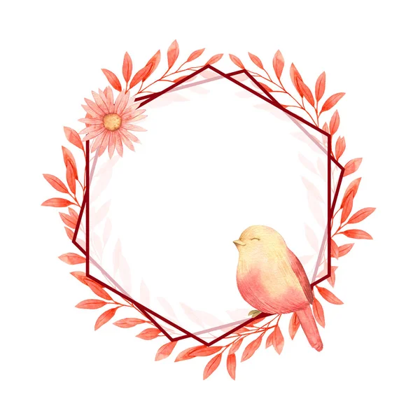 Couronne Aquarelle Corail Vivante Avec Des Feuilles Illustration Pour Invitation — Photo