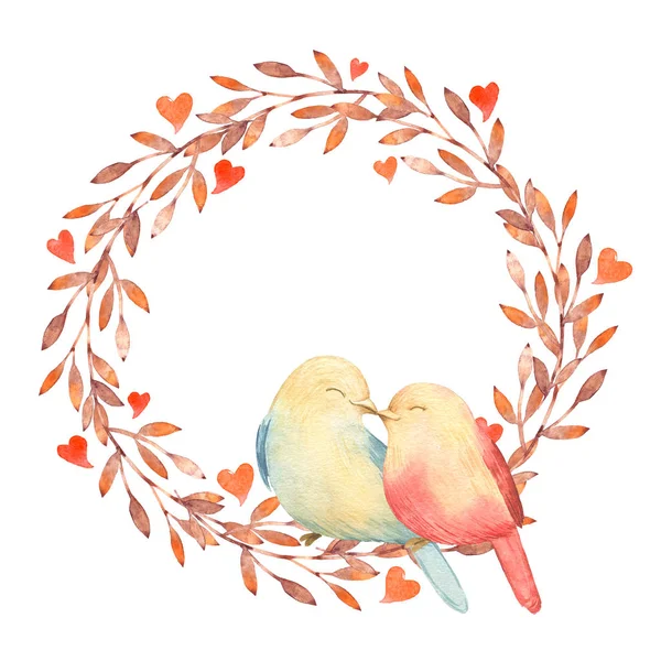 Corona Ilustración Linda Acuarela Con Pájaros Enamorados Bueno Para Tarjeta — Foto de Stock