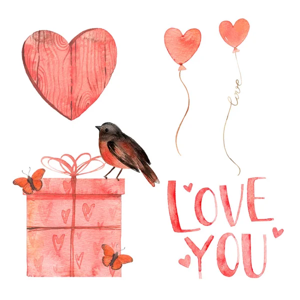 Aquarelle Illustration Mignonne Avec Oiseau Bon Pour Carte Amour Conception — Photo