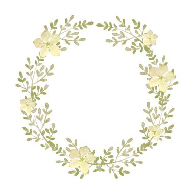 Suluboya çelenk. Çerçeve bırakır. Grennery rengi. Tatil dekorasyon bahar ve yaz. Paskalya kartları, posterler, afişler, parmak izi için idealdir.