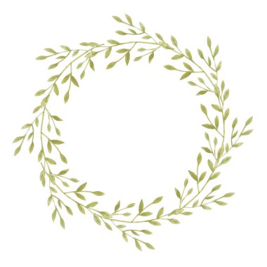 Suluboya çelenk. Çerçeve bırakır. Grennery rengi. Tatil dekorasyon bahar ve yaz. Paskalya kartları, posterler, afişler, parmak izi için idealdir.