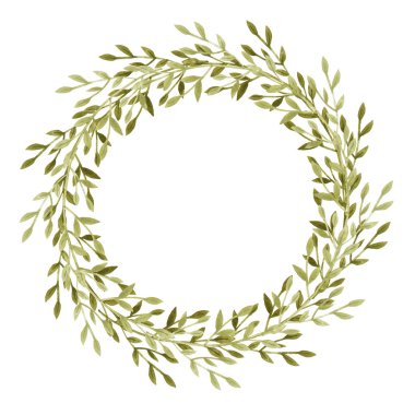 Suluboya çelenk. Çerçeve bırakır. Grennery rengi. Tatil dekorasyon bahar ve yaz. Paskalya kartları, posterler, afişler, parmak izi için idealdir.