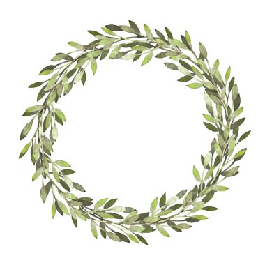 Suluboya çelenk. Çerçeve bırakır. Grennery rengi. Tatil dekorasyon bahar ve yaz. Paskalya kartları, posterler, afişler, parmak izi için idealdir.