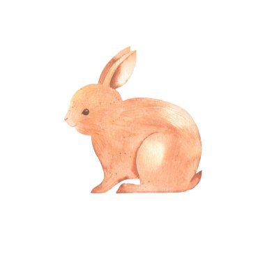 El çekilmiş suluboya mutlu Paskalya set ile tavşan, tavşan. Bahar tatil dekorasyon. Paskalya kartları, posterler, afişler, parmak izi için idealdir.