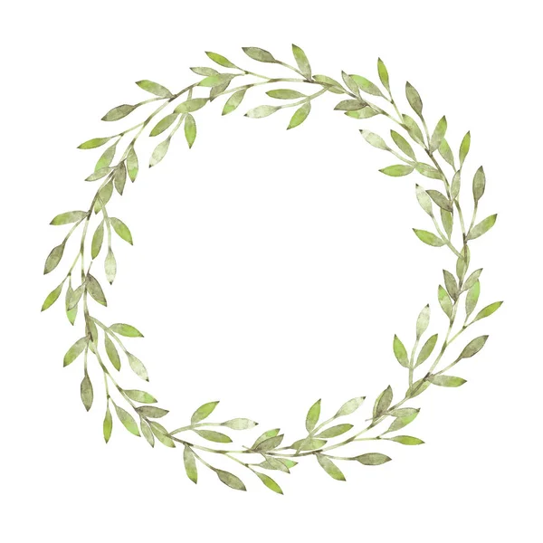 Watercolor wreath. Leaves frame. Grennery color. Spring and summer holiday decoration. It\'s perfect for easter cards, posters, banners, prints.