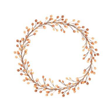 Suluboya çelenk. Çerçeve çiçek. Yaprak, yaprak, dal. Elle çizilmiş şekil. Tasarım düğün davetiyeleri, tebrik kartları, kartlar