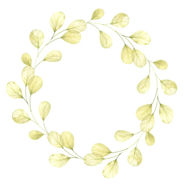 Couronne Aquarelle Cadre Floral Feuilles Feuilles Branches Illustration Dessinée Main — Photo