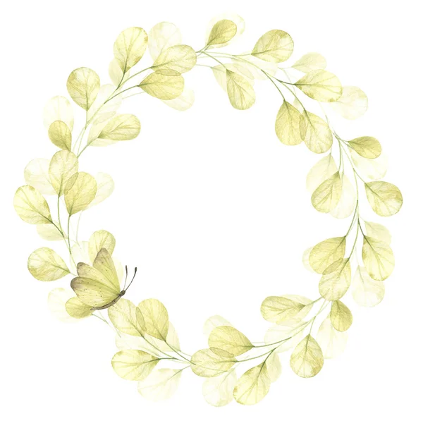 Aquarellkranz Vorhanden Blumenrahmen Blätter Blatt Äste Handgezeichnete Illustration Design Für — Stockfoto