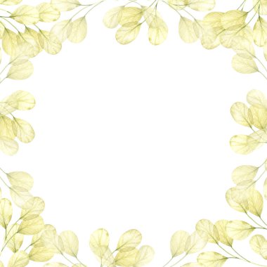 Çerçeve suluboya Doğa yaprakları, yaprak. Davetiye, düğün veya tebrik kartları için bahar veya yaz tasarımı.