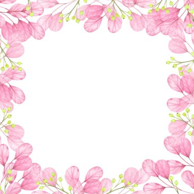 Çerçeve suluboya Doğa yaprakları, yaprak. Davetiye, düğün veya tebrik kartları için bahar veya yaz tasarımı.