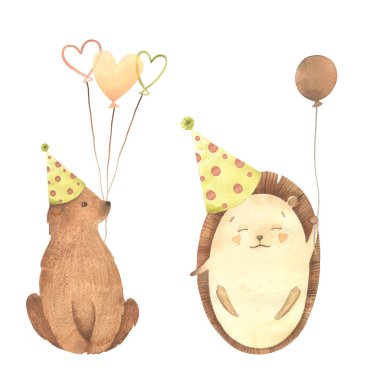 Suluboya Doğum günü. Beyaz arka plan üzerinde izole karikatür kroki illüstrasyon el çizilmiş. Doğum günü kartı koleksiyonları