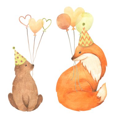 Suluboya Doğum günü. Beyaz arka plan üzerinde izole karikatür kroki illüstrasyon el çizilmiş. Doğum günü kartı koleksiyonları