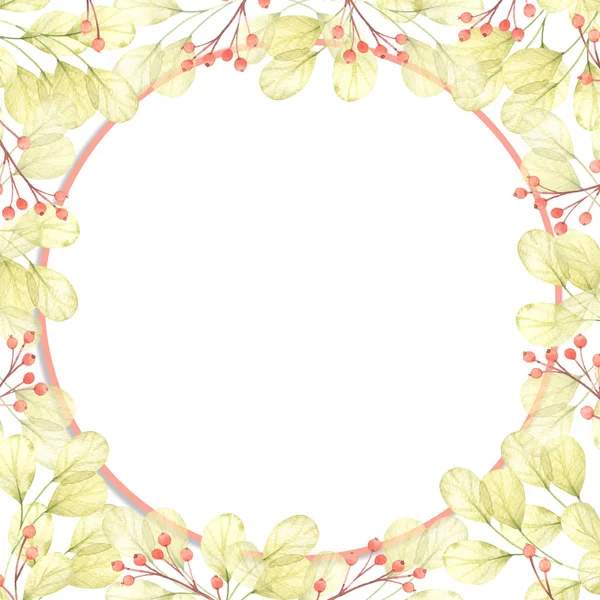 Frame Watercolor Nature Leaves Leaf Spring Summer Design Invitation Wedding — Stock Photo, Image