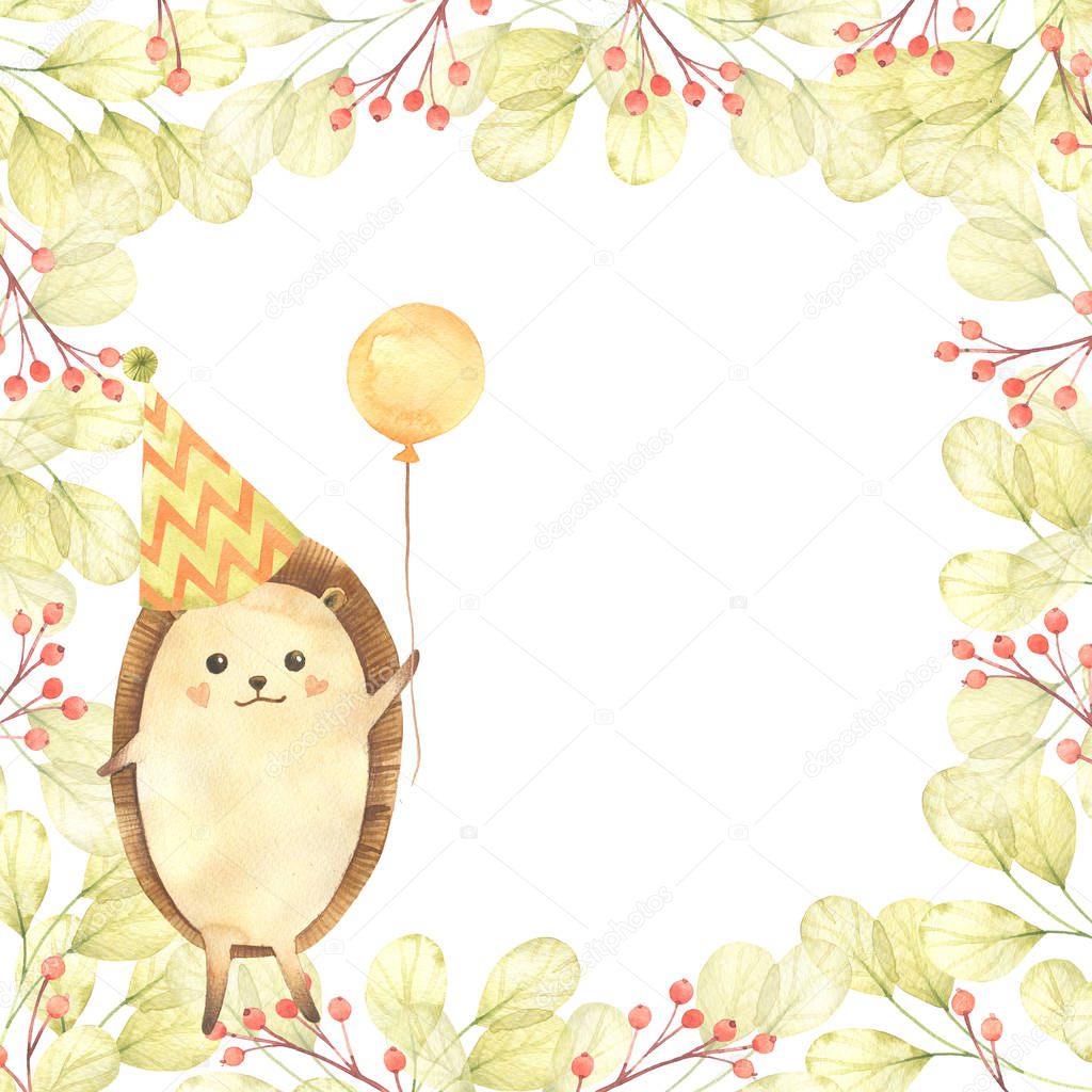 Watercolor birthday. Hand drawn cartoon watercolor sketch illustration isolated on white background. Collections for birthday card