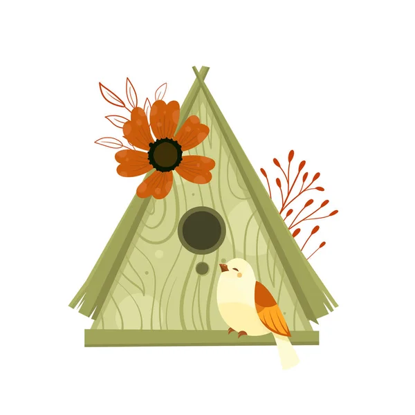 矢量五颜六色的鸟舍 可爱的鸟和巢插图 手绘隔离在白色背景上 秋天的季节 — 图库矢量图片