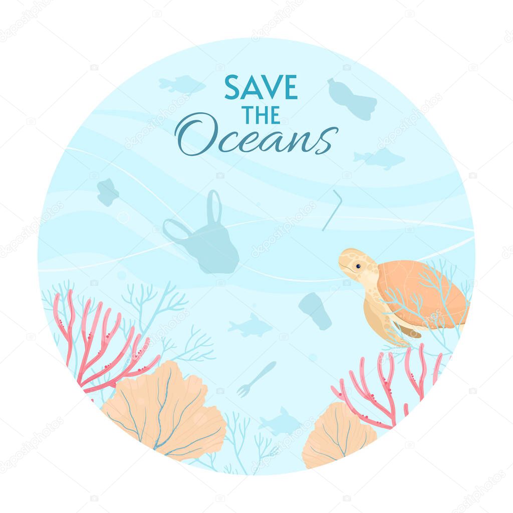 World Oceans Day Card Vector illustration. Help protect, and conserve world oceans, water, ecosystem.