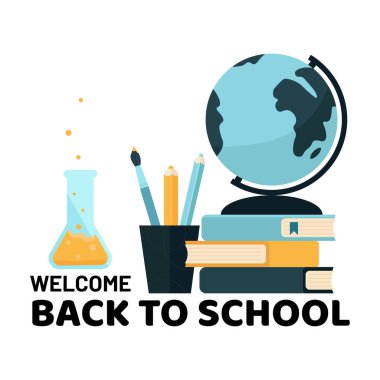 Okul gereçleri renklidir. Vektör illüstrasyonu.