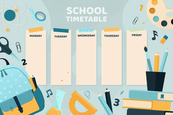 Horaire Scolaire Avec Illustration Colorée Mignonne Papeterie — Image vectorielle