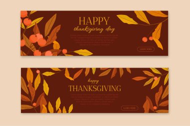 Düz dizayn afişleri Şükran Günü 'nün şablonu. Vektör çizimi. Sonbahar havası.