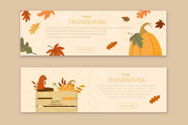 Płaski Wzór Banery Szablon Szczęśliwego Święta Dziękczynienia Ilustracja Wektora Jesienny — Wektor stockowy