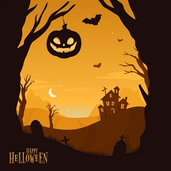 Creepy Feliz Fiesta Halloween Invitación Fondo Vector Plano — Vector de stock