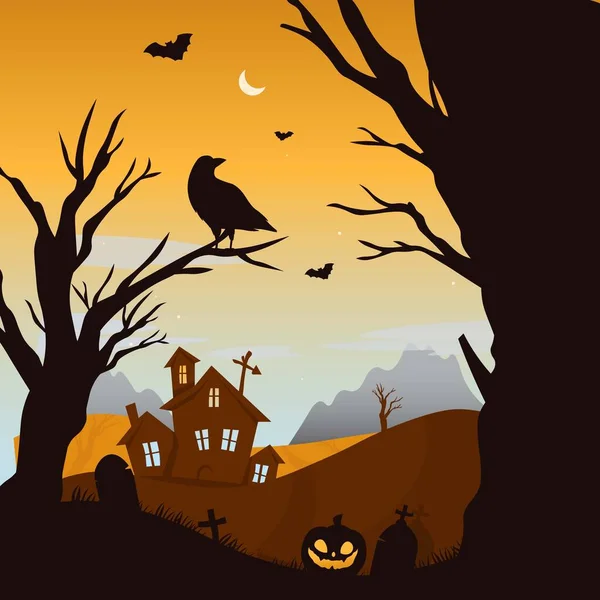 Creepy Happy Halloween Party Invitation Background Flat Vector — Stock Vector