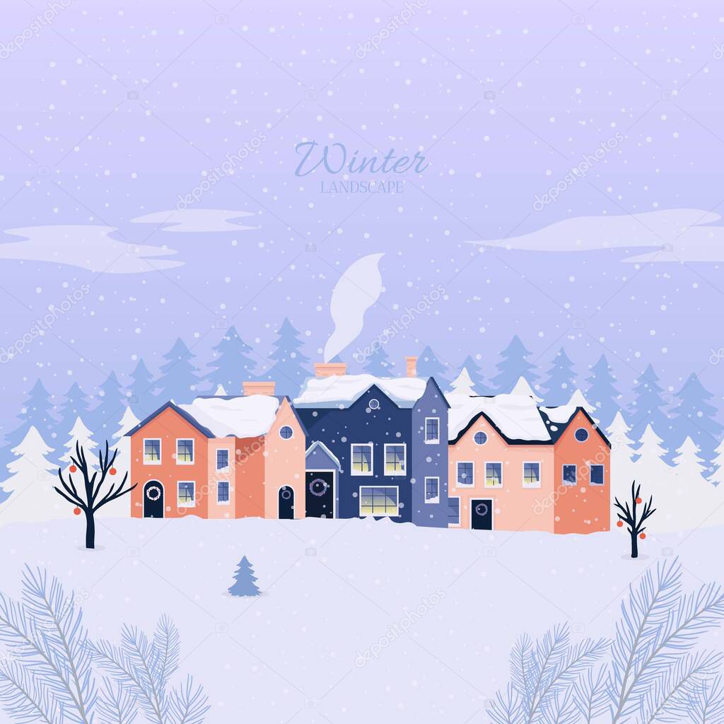 Winter Christmas Landscape Vector Background with snow.