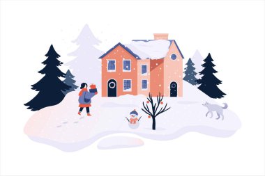 Kış Noel Peyzaj Vektörü Kar Arkaplanı.