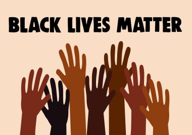 I can't breathe slogan, black lives matter, raised hands, vector illustration clipart