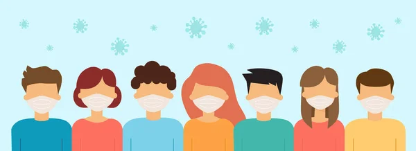 Persone Con Maschere Mediche Concetto Quarantena Del Coronavirus Illustrazione Vettoriale — Vettoriale Stock