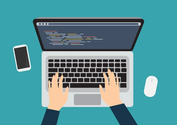 Programmier Und Programmierkonzept Ansicht Von Oben Auf Computer Laptop Bildschirm — Stockvektor