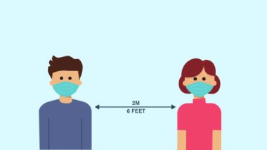 Tıbbi maskeli insanlar koronavirüsü önlemek için sosyal mesafeyi koruyorlar