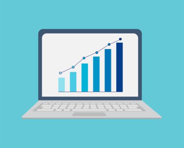 Ekranında veri olan bir grafik olan dizüstü bilgisayar. Yatırımların büyümesi