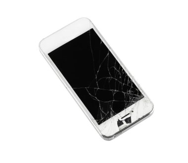 Ekran Smartphone beyaz arka plan üzerinde kırık. görüntü kopya alanıdır