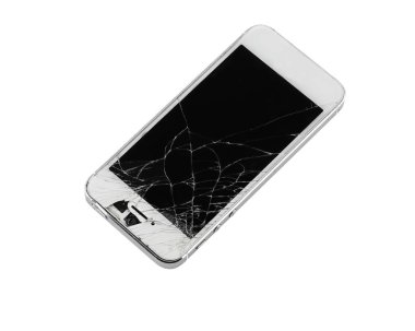 Ekran Smartphone beyaz arka plan üzerinde kırık. görüntü kopya alanıdır