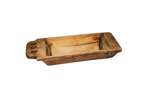 Vintage Holztrog Gebraucht Rissig Mit Flecken Von Holzfäulepilz Alte Haushaltsgeräte — Stockfoto