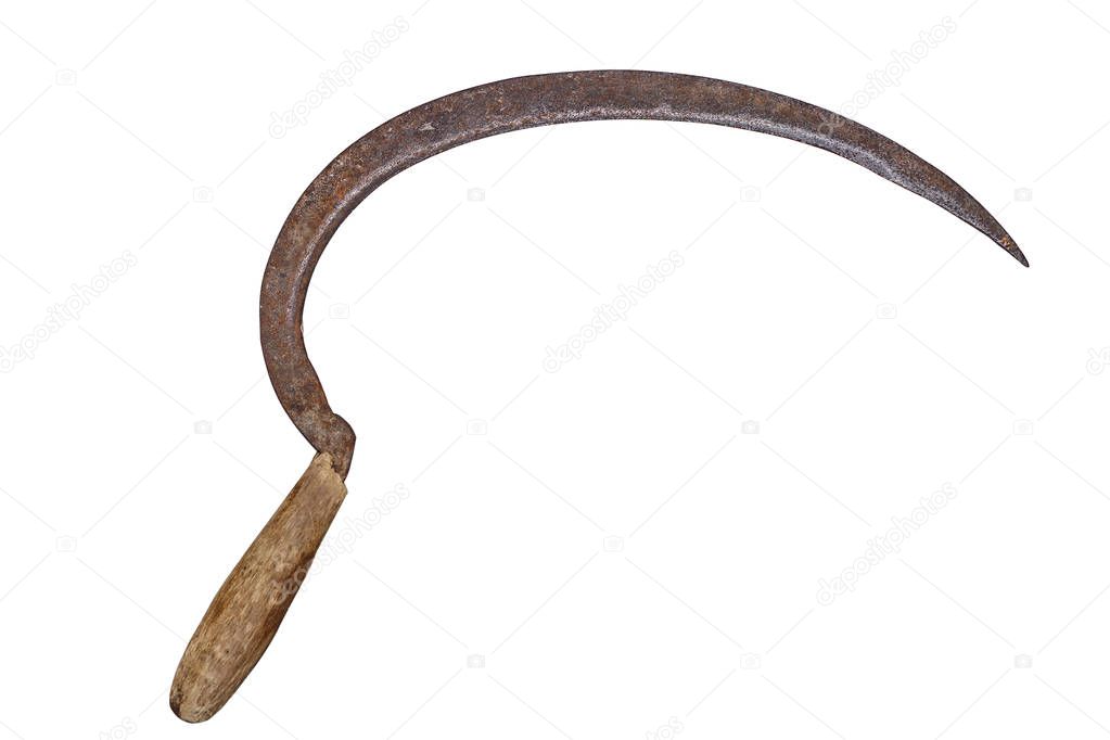 Old peasant sickle, isolated on white background