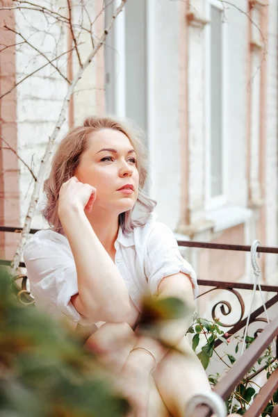 French Balcony Leisure Time Woman Relaxing Home Parisian Style Royalty Free Stock Images