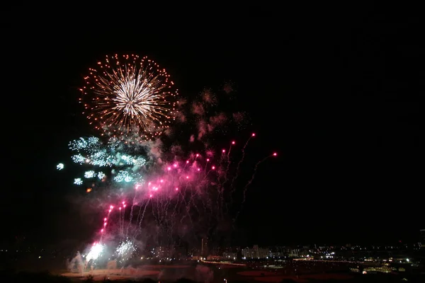 Fireworks Rising Night Sky City — Stock Photo, Image