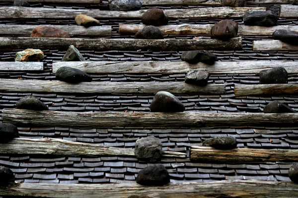 Дах Старого Японського Дому Виготовлений Черепиці Дерева Каменю — стокове фото