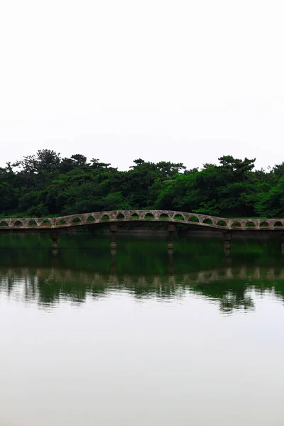 Puente Hormigón Sobre Estanque Parque Futtsu Chiba —  Fotos de Stock