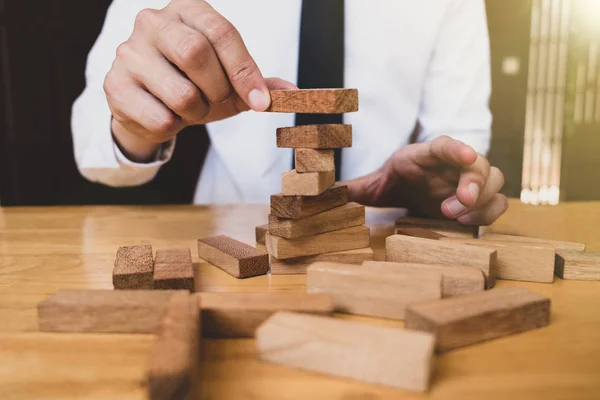 The way planning for business growth with wooden blocks — 图库照片