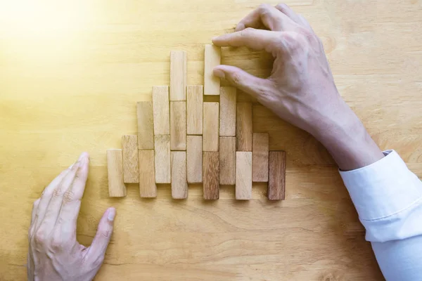 The way planning for business growth with wooden blocks — Stock Fotó