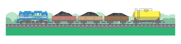 Vektorové Ilustrace Železniční Dopravy Moderní Typy Vlaků Pro Přepravu Zboží — Stockový vektor