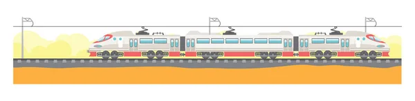 Illustrazione Vettoriale Trasporto Ferroviario Tipi Moderni Treni Trasporto Merci Passeggeri — Vettoriale Stock