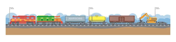 Illustrazione Vettoriale Trasporto Ferroviario Tipi Moderni Treni Trasporto Merci Passeggeri Illustrazione Stock