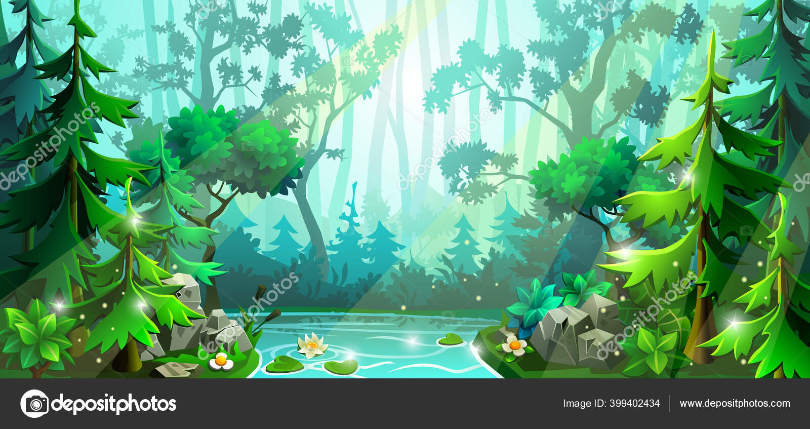 Hutan Dengan Pohon Pohon Gugur Hutan Dan Danau Panorama Dari Stok Vektor C Kudoyarov Vladislav 399402434