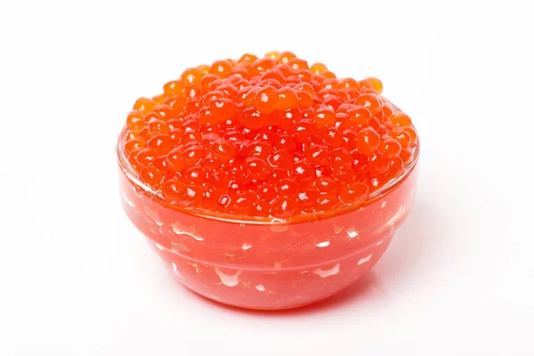 Caviar Vermelho Tigela Vidro Isolado Fundo Branco — Fotografia de Stock